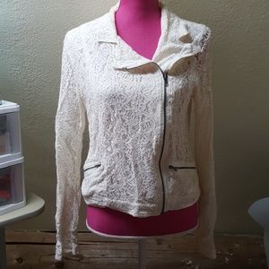 F.A.N.G. Ivory Lace Moto Biker Jacket